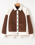 Colorblock Fleece Patchwork Button Down Shacket