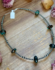 17.5” Turquoise Rondelle Necklace – Sterling Silver Pearls