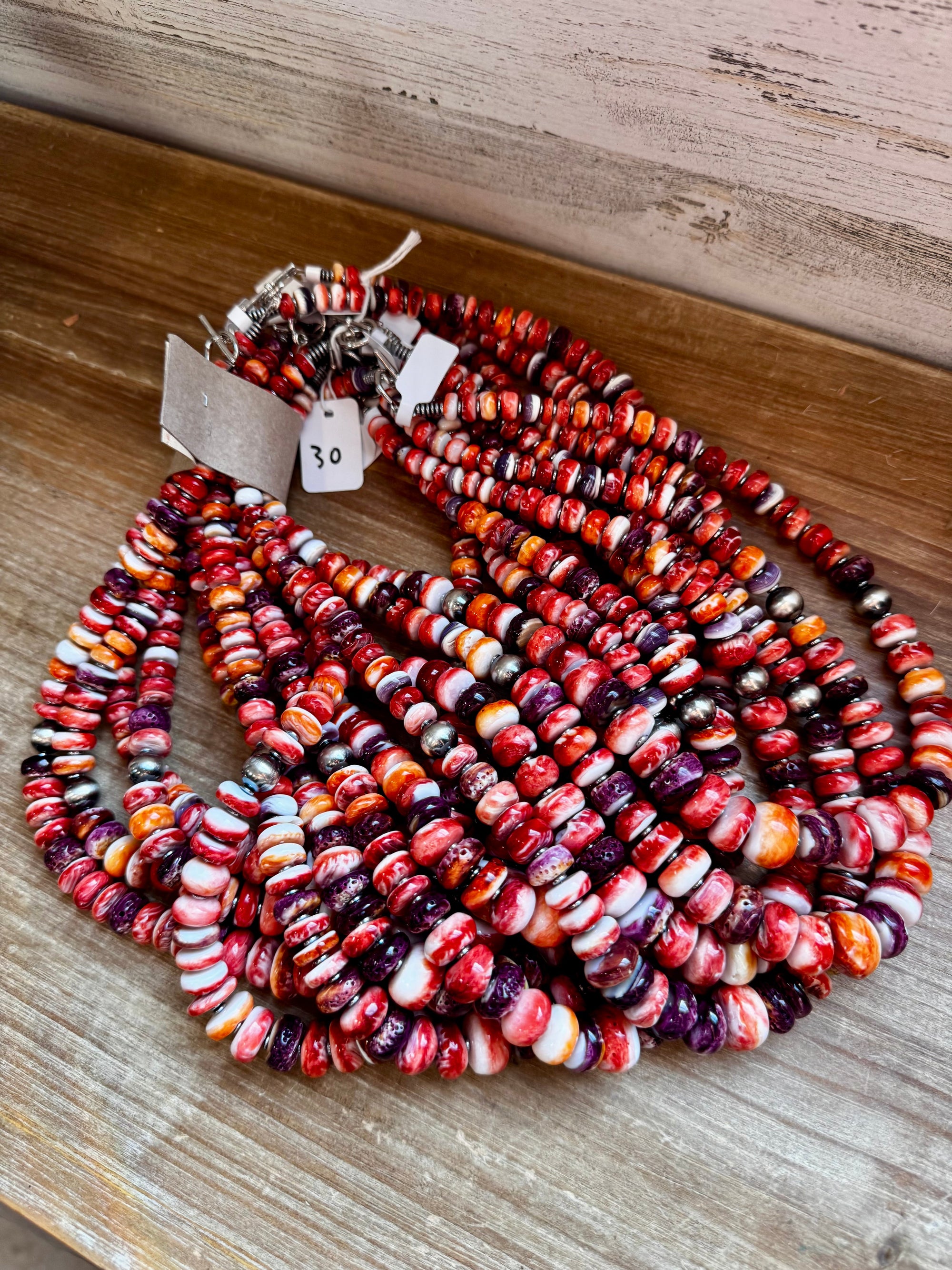 BE BOLD - 22-Inch Spiny Oyster &amp; Wampum Statement Necklace with Sterling Silver Pearls