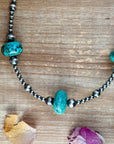 20” Turquoise Rondelle Necklace – Sterling Silver Pearls