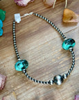 16” Turquoise Rondelle Necklace – Sterling Silver Pearls
