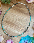 20” Heishi Turquoise Necklace – 4mm Turquoise & 5mm Sterling Silver Pearls