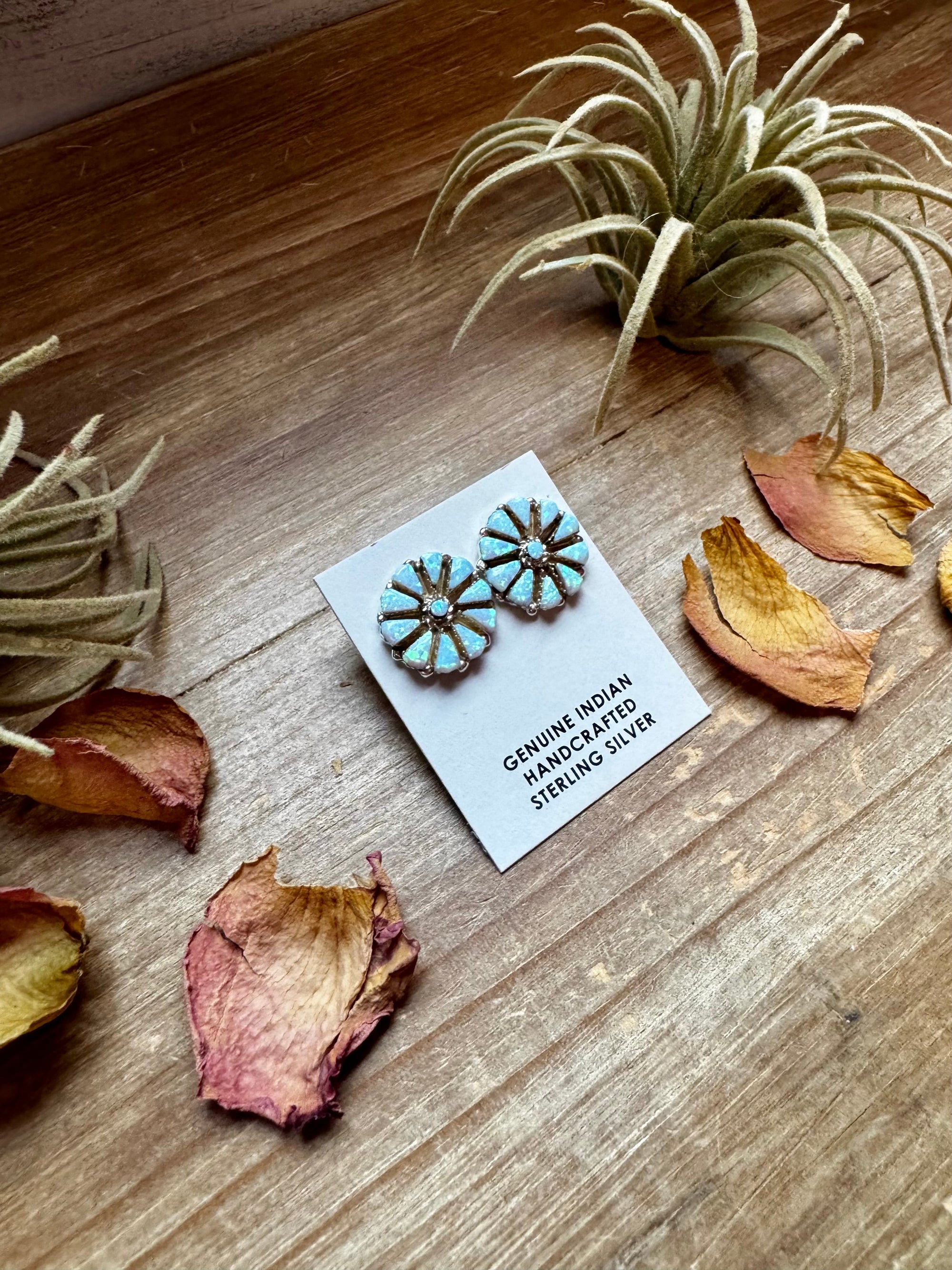 Cluster Earrings – White Opal &amp; Sterling Silver