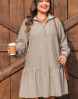 Plus Size Stripe Zip-Up Collared Mini Dress
