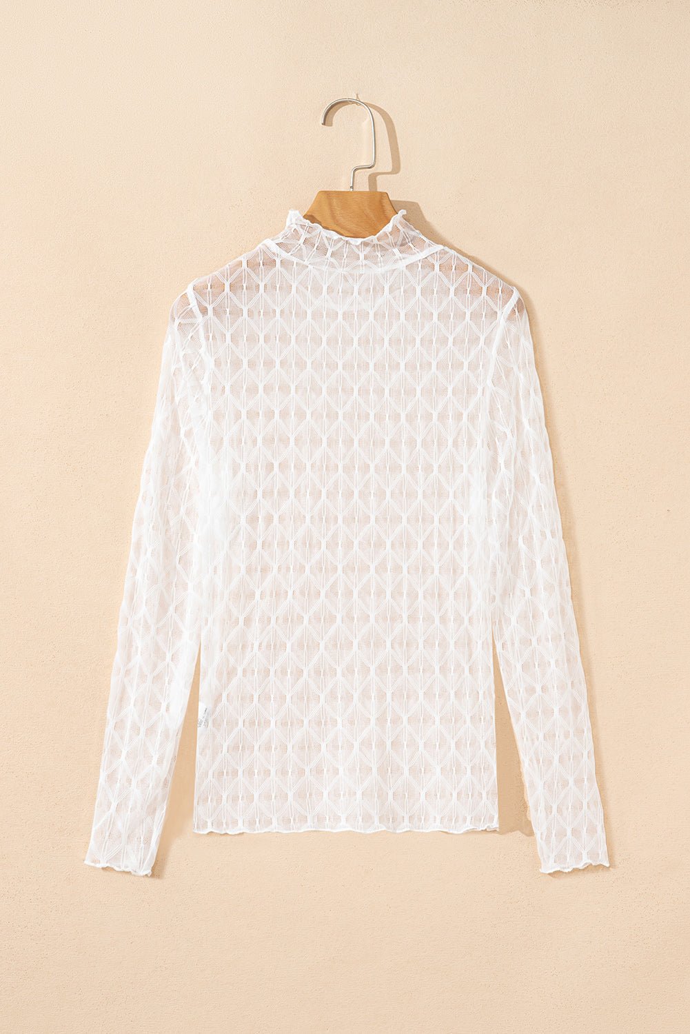 Ruth Sheer Mesh Patterned Lettuce Trim Top