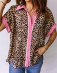 Leopard Contrast Trim Short Sleeve Shirt