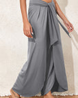 Solid Knotted Drop Waist Split Leg Pants