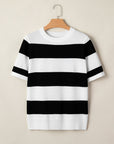 Stripe Colorblock Knitted Short Sleeve T-Shirt