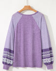 Stripe Patchwork Raglan Long Sleeve Top