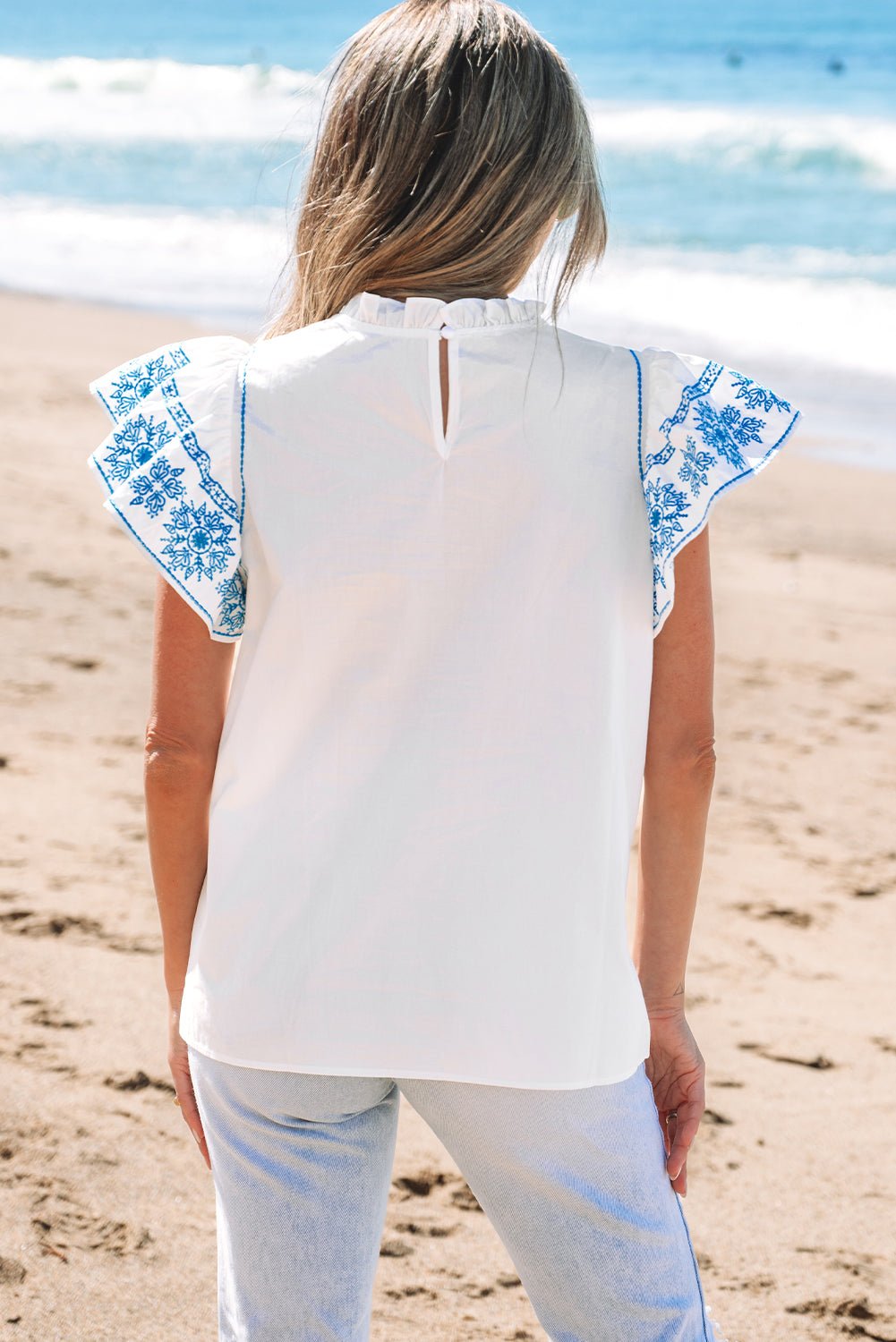 Vienna Embroidered Ruffled Sleeve Blouse