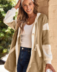 Waffle Knit Colorblock Patchwork Buttoned Hoodie