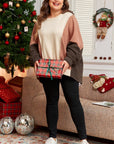 Brown Exposed Seam Colorblock Plus Size Hoodie