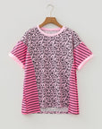 Leopard Patchwork Short Sleeve Loose Top