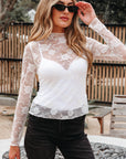 Floral Lace Sheer Mesh Long Sleeve Top
