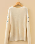 Floral Embroidered Textured Knit Sweater