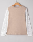 Lace Patchwork Long Sleeve V-Neck Top