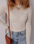 Lace Semi Sheer Long Sleeve Cropped Top