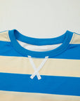 Blue Stripe Floral Color Block Drop Shoulder Plus Size Pullover Top