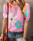 Macy Flower Print Bubble Sleeve Tee