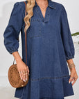 Denim Collared V-Neck Chest Pocket Dress