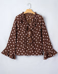 Polka Dot Ruffle Trim V-Neck Bell Sleeve Blouse