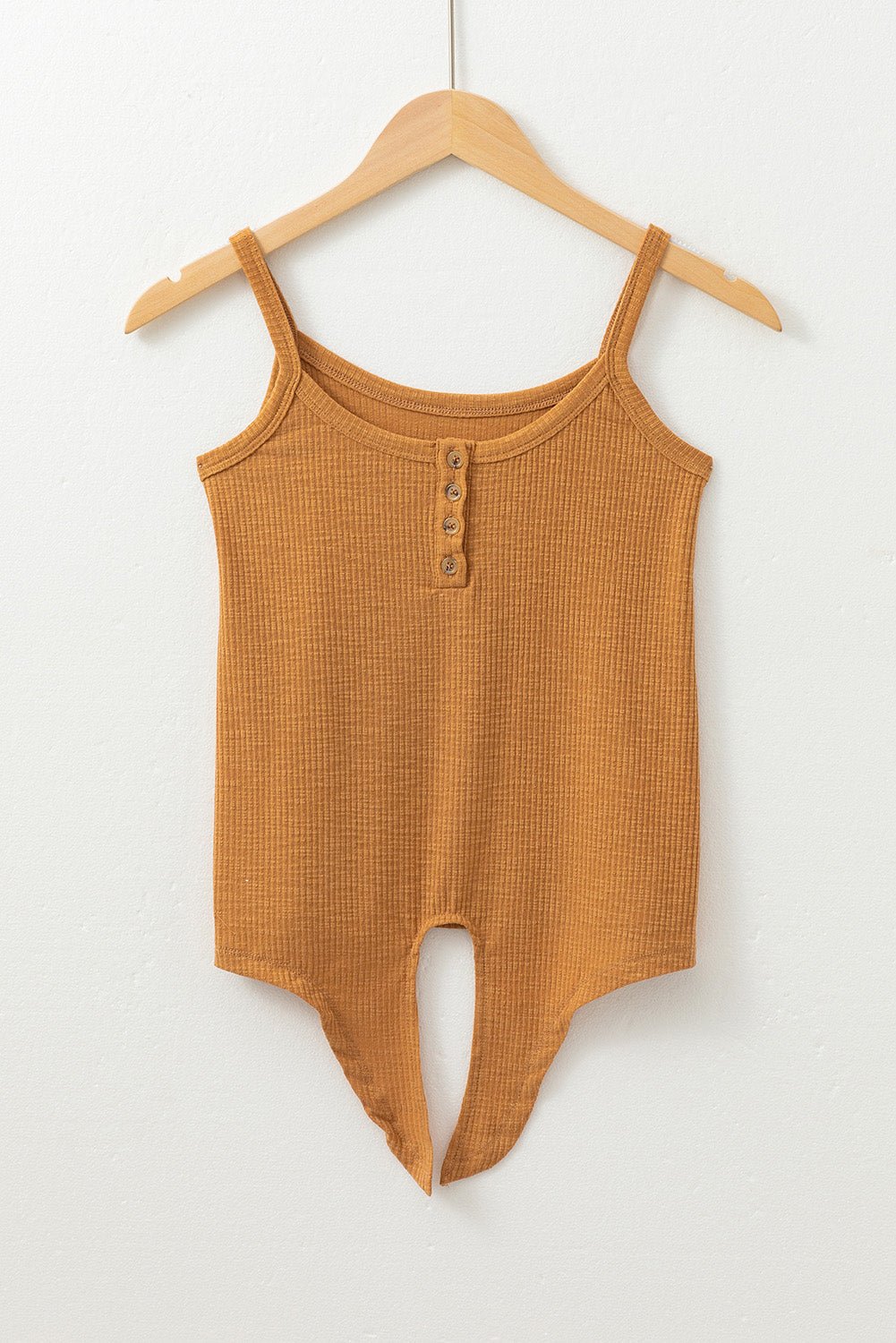 Ribbed Tie Knot Spaghetti Strap Buttoned Tank