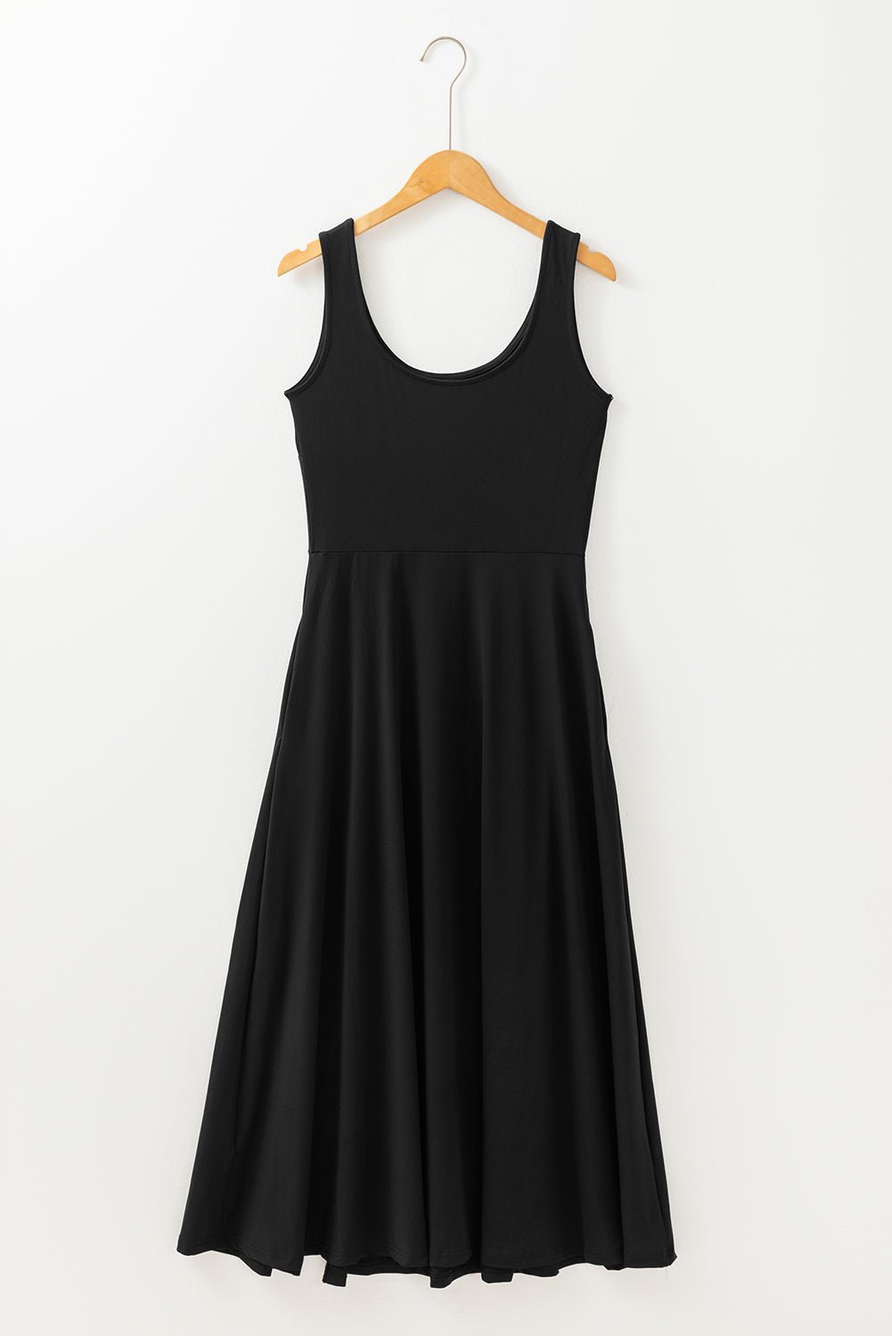 Solid Sleeveless Flared Side Slit Midi Dress