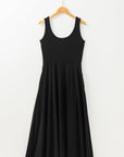 Solid Sleeveless Flared Side Slit Midi Dress