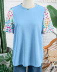 Floral Patchwork Bubble Sleeve Textured Blouse