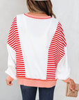Stripe Colorblock Patchwork Contrast Stitch Sweatshirt