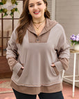 Goat Waffle Contrast Patchwork Plus Size Pocketed Hoodie