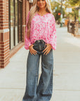 Floral Puff Sleeve Split Neck Lightweight Blouse