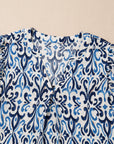 Abstract Boho V-Neck Pintuck Ruffle Sleeve Top