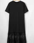 Plus Size Lace Hem Patchwork T-Shirt Midi Dress