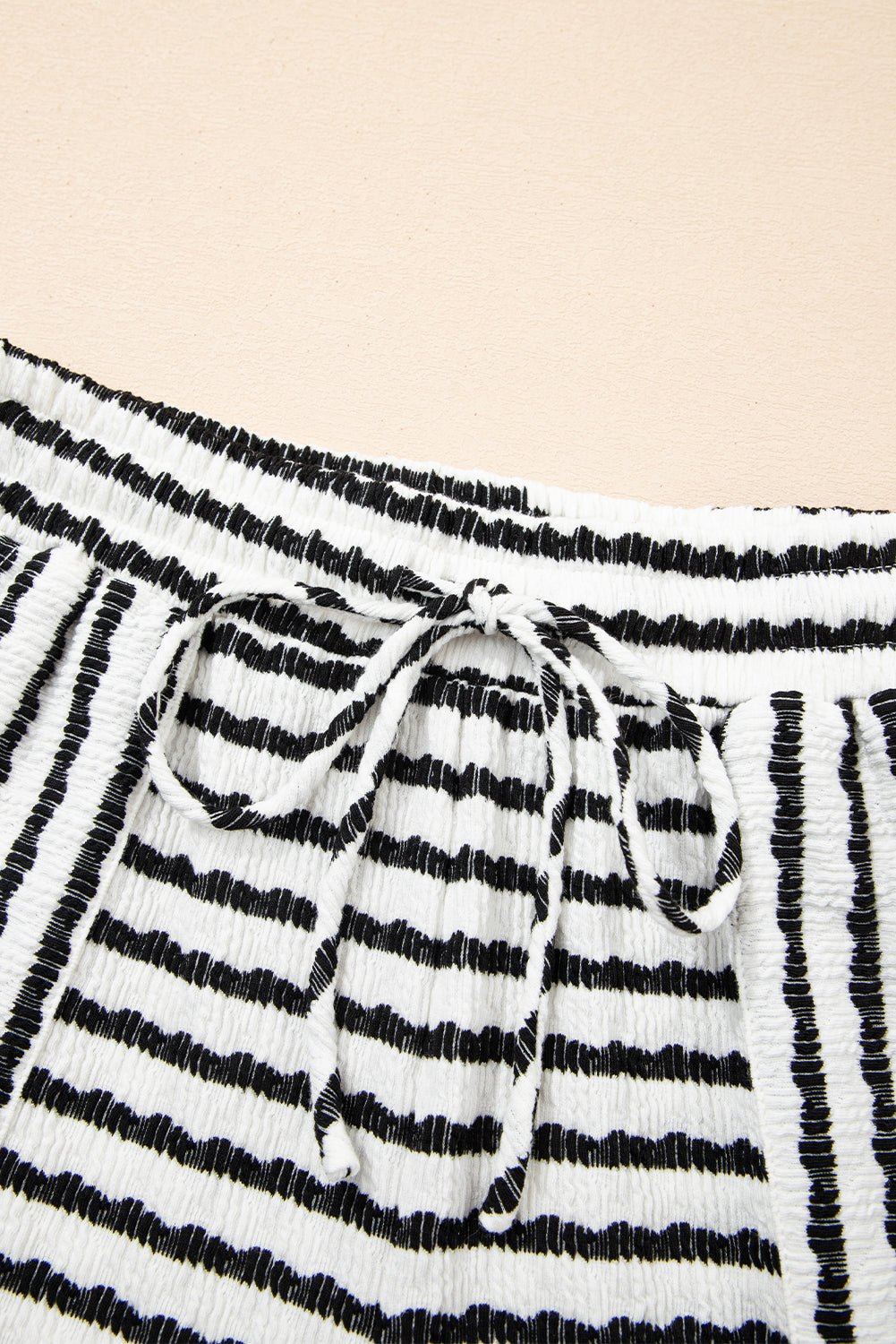 Stripe Knitted Top &amp; Drawstring Shorts Set