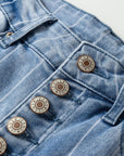 Pinstripe Denim Buttoned Wide Leg Jeans