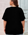 Plus Size Solid Corded Knit V-Neck T-Shirt