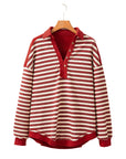 Stripe Buttoned Collared V-Neck Drop Shoulder Top
