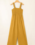Smocked Sleeveless Wide Leg Jumpsuit with Pockets