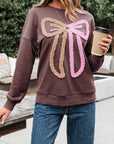 Bow Tie Contrast Terry Drop Shoulder Sweatshirt