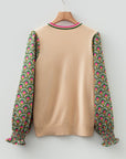 Floral Patchwork Puff Sleeve Sweater