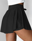 Solid Drawstring Elastic Waist Lined Tennis Skort