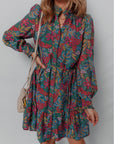 Floral Frilled V-Neck Puff Sleeve Ruffle Shirt Dress