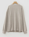Plus Size Ribbed Knit Kangaroo Pocket Henley Top