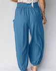 Smocked High Waist Drawstring Pocket Jogger Pants