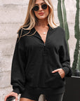 Solid Half-Zip Kangaroo Pocket Baggy Hoodie