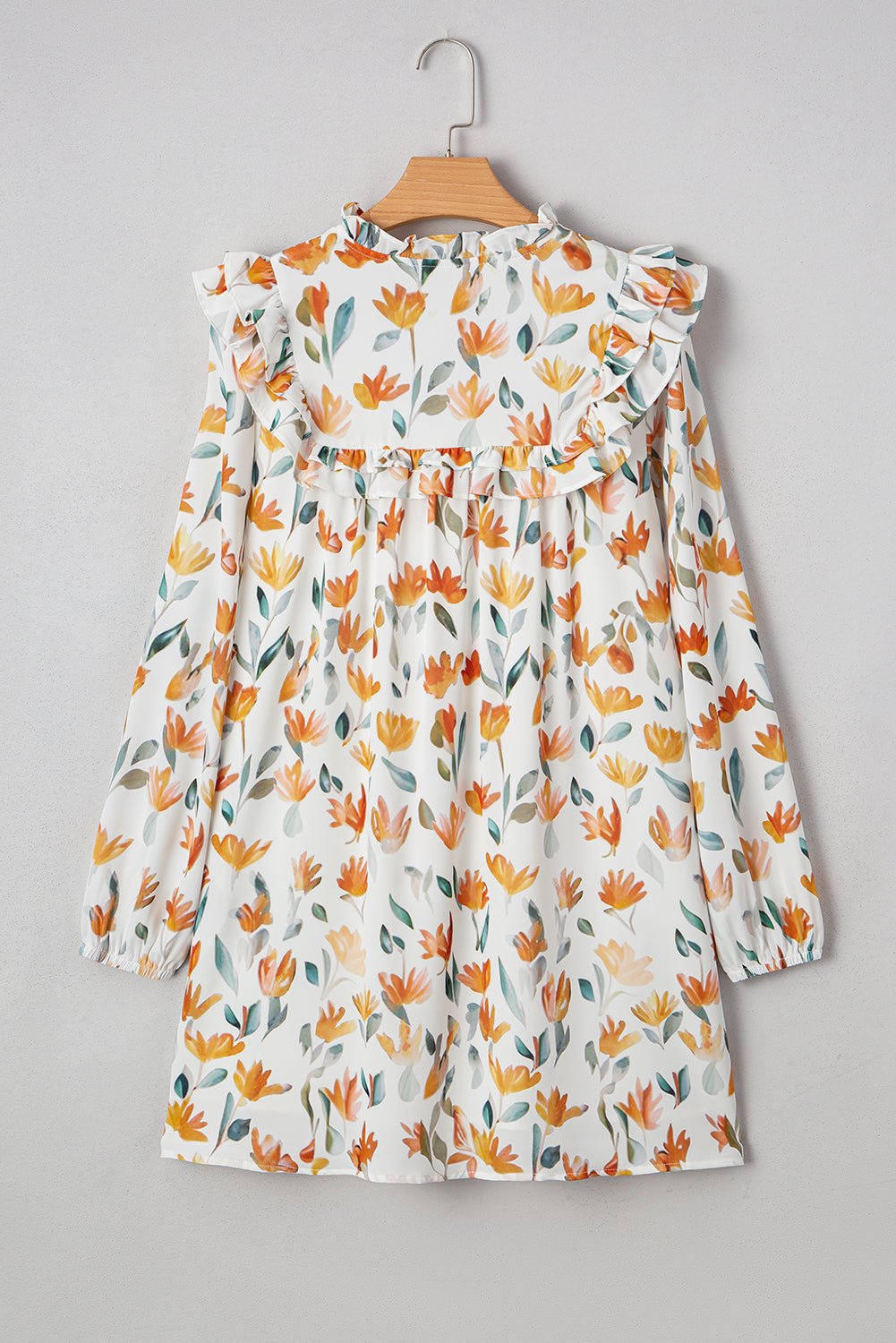 Katherine Floral Tie Neck Frilled Long Sleeve Dress