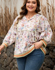 Plus Size Floral Stripe Contrast Trim Babydoll Blouse