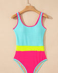 Colorblock Textured Patchwork One-Piece Swimsuit