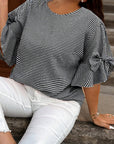 Plus Size Gingham Bow Ruffle Sleeve Top